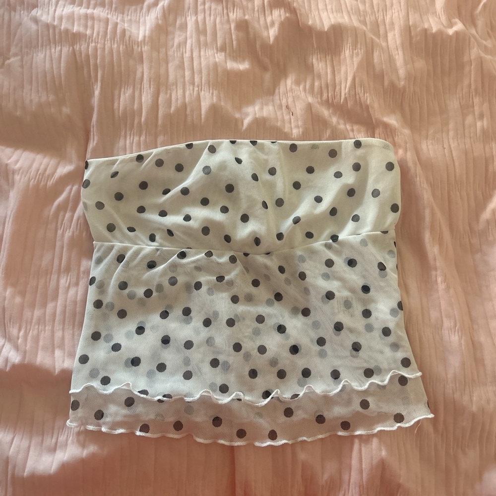 Silence + Noise Black and White Polka Dot Mesh Top